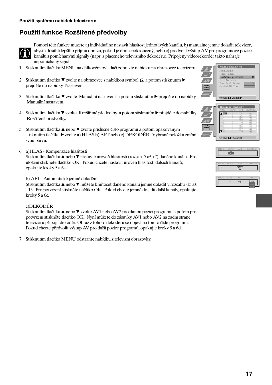 Použití funkce rozšířené předvolby, Použití systému nabídek televizoru | Sony KV-29FQ65K User Manual | Page 73 / 160