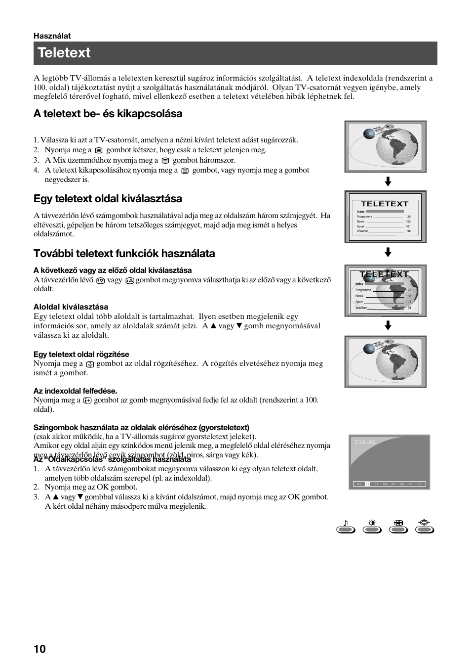 Teletext, A teletext be- és kikapcsolása, Egy teletext oldal kiválasztása | További teletext funkciók használata | Sony KV-29FQ65K User Manual | Page 92 / 160