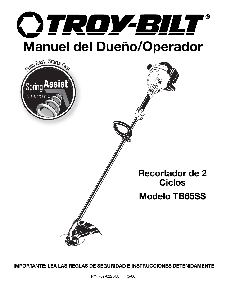 Manuel del dueño/operador, Recortador de 2 ciclos modelo tb65ss | Troy-Bilt TB65SS User Manual | Page 41 / 64