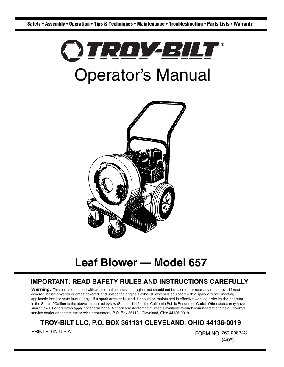 Troy-Bilt 657 User Manual | 12 pages