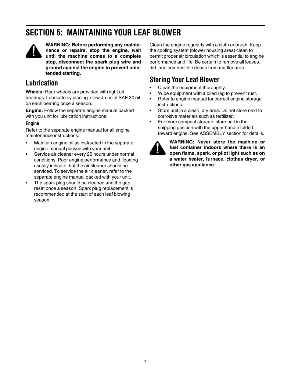 Lubrication, Storing your leaf blower | Troy-Bilt 657 User Manual | Page 7 / 12