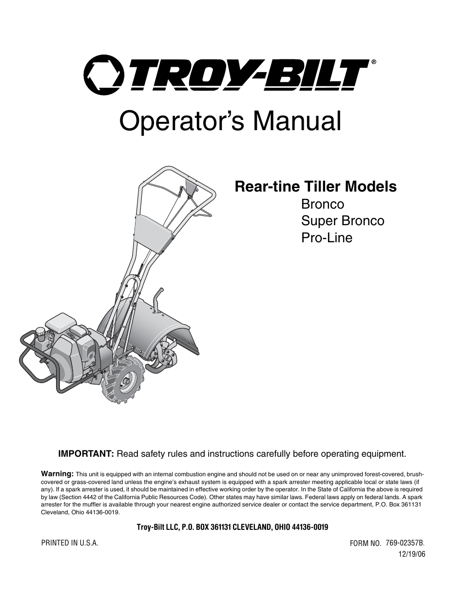 Troy-Bilt Pro Line User Manual | 32 pages