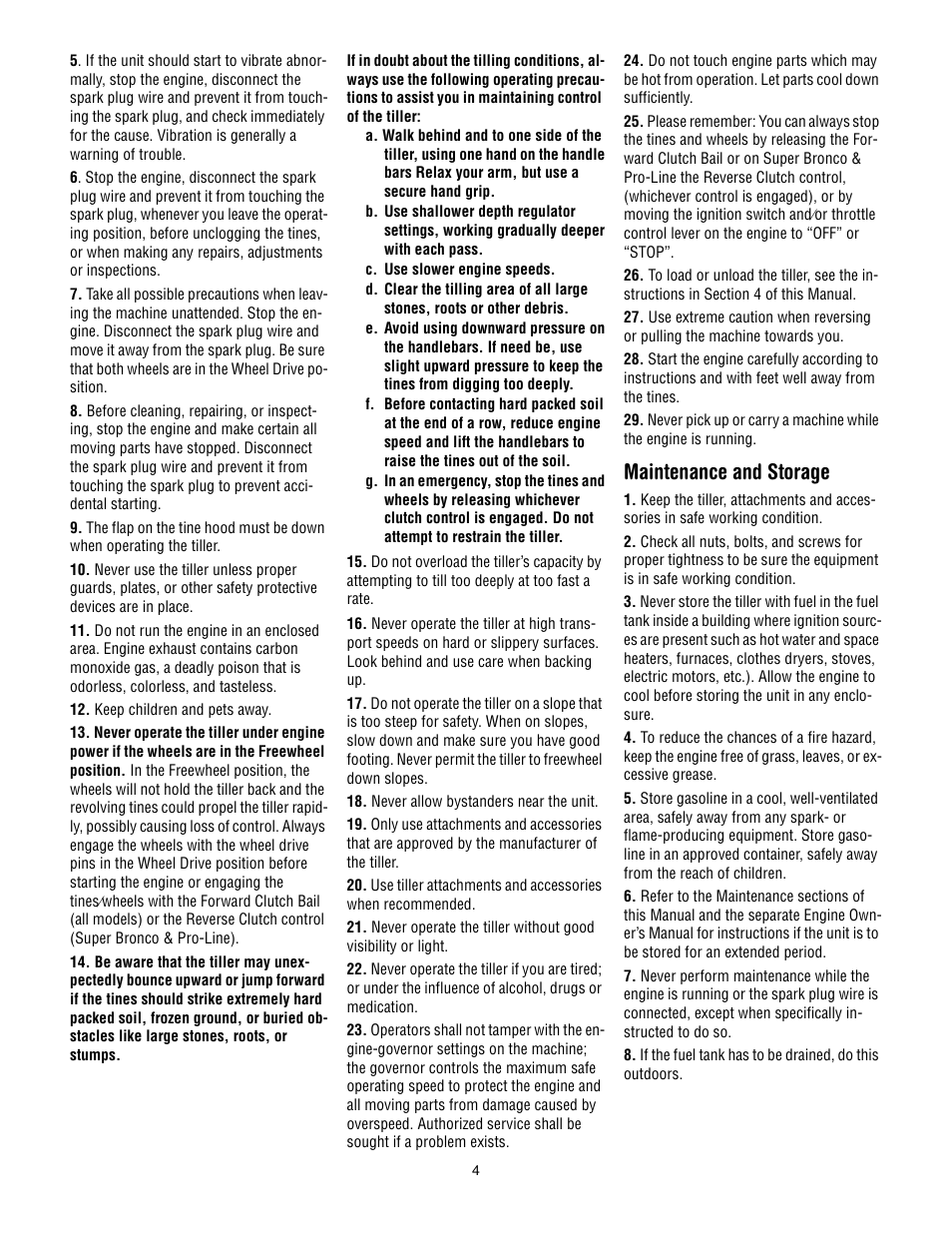 Maintenance and storage | Troy-Bilt Pro Line User Manual | Page 4 / 32
