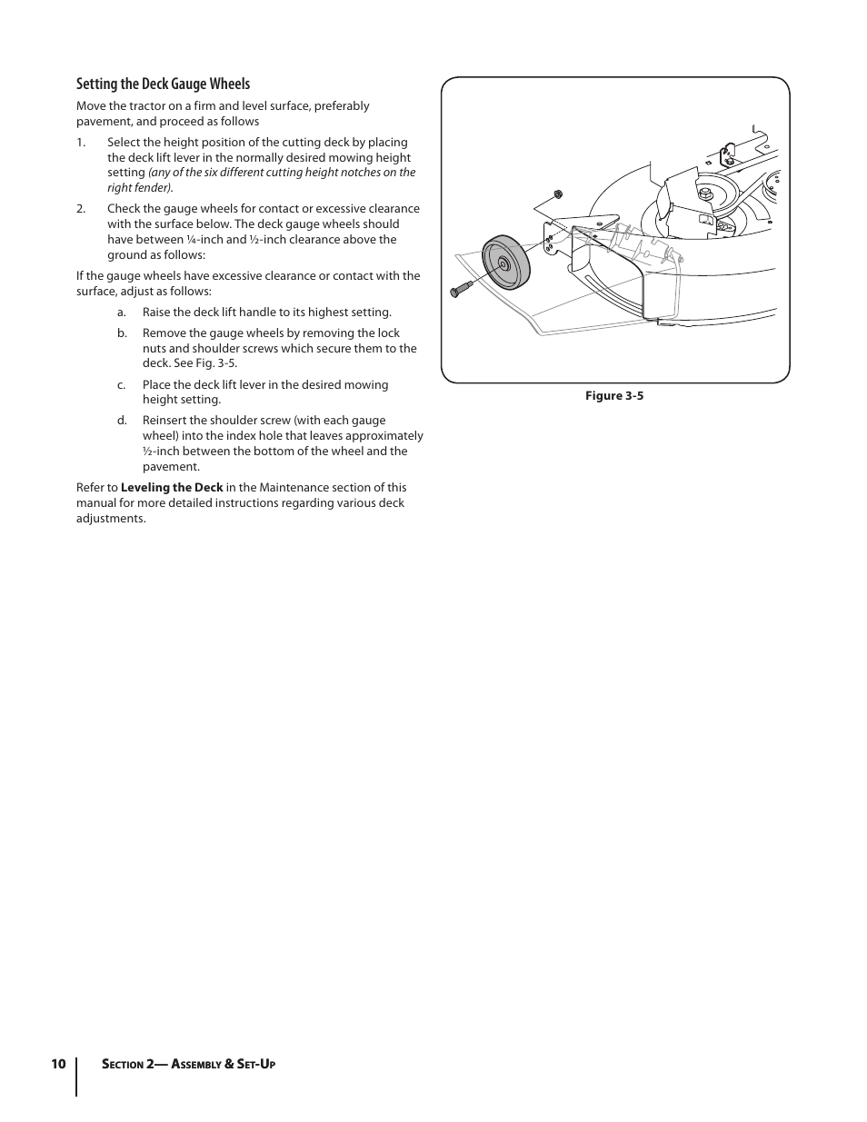 Setting the deck gauge wheels | Troy-Bilt Bronco User Manual | Page 10 / 64