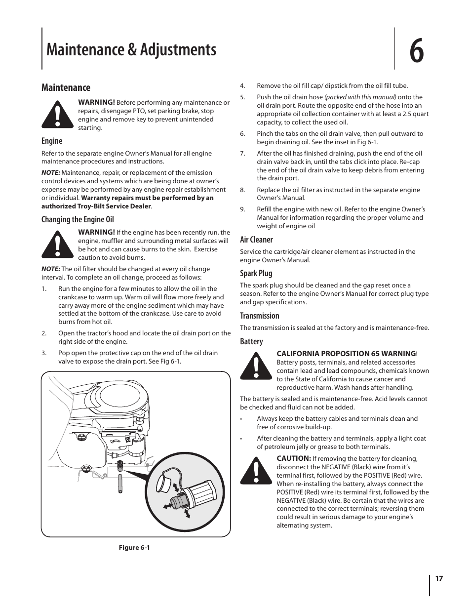 Maintenance & adjustments, Maintenance | Troy-Bilt Bronco User Manual | Page 17 / 64