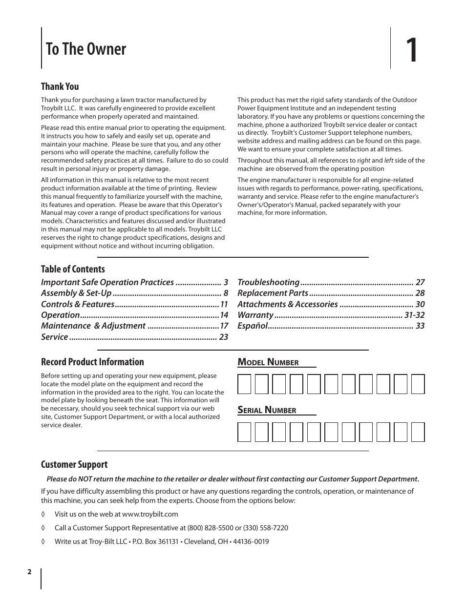 Troy-Bilt Bronco User Manual | Page 2 / 64