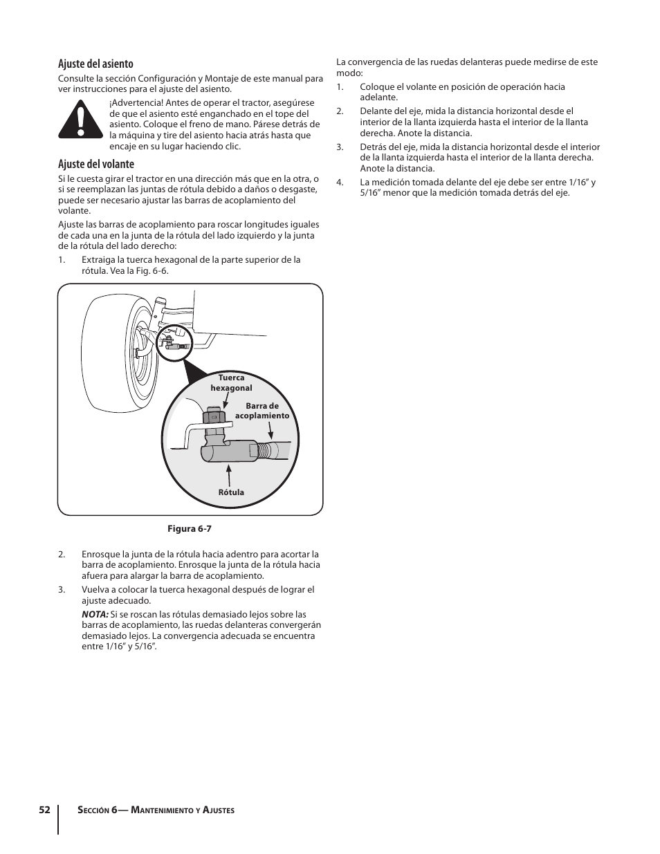 Ajuste del asiento, Ajuste del volante | Troy-Bilt Bronco User Manual | Page 52 / 64