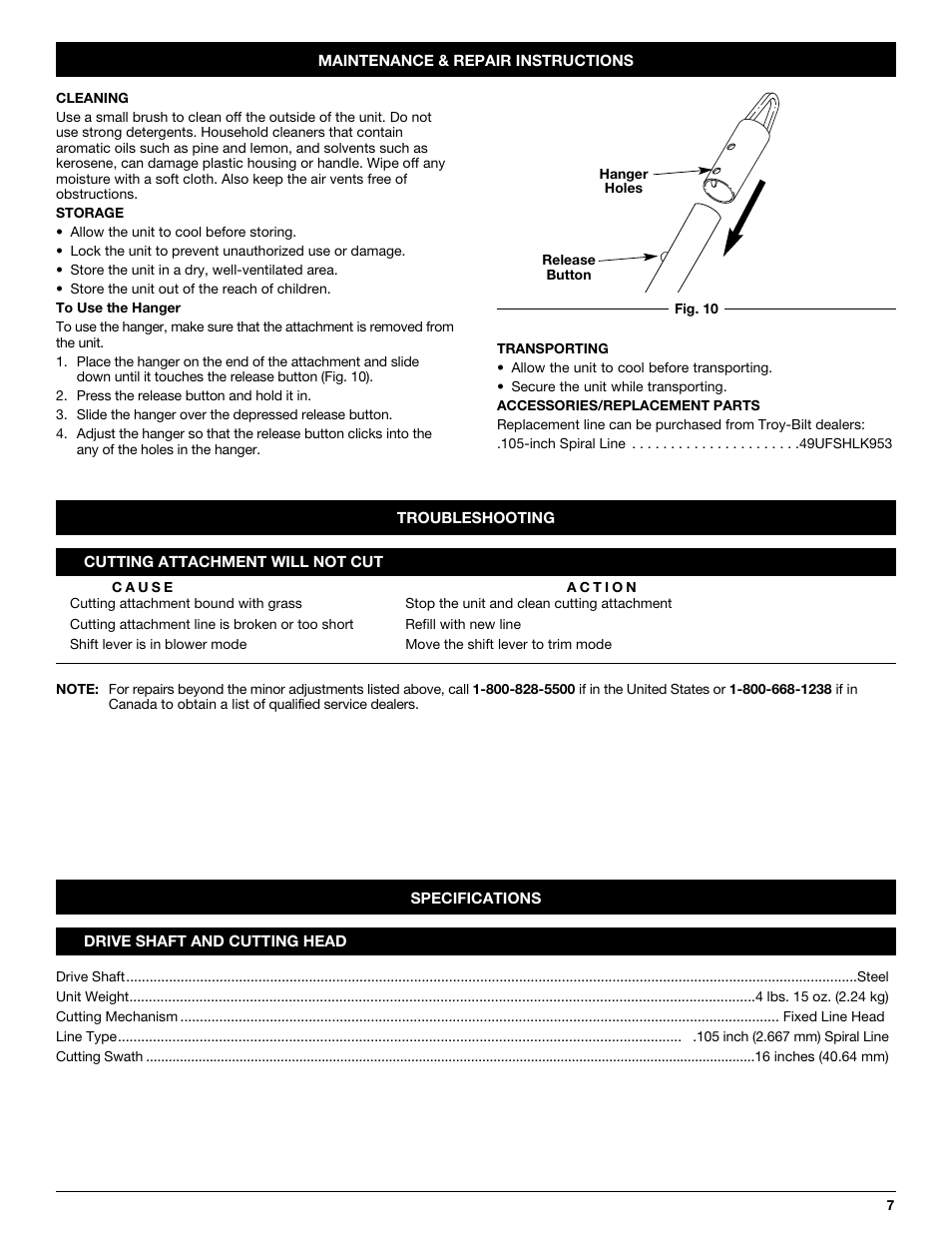 Troy-Bilt TBBT User Manual | Page 7 / 28