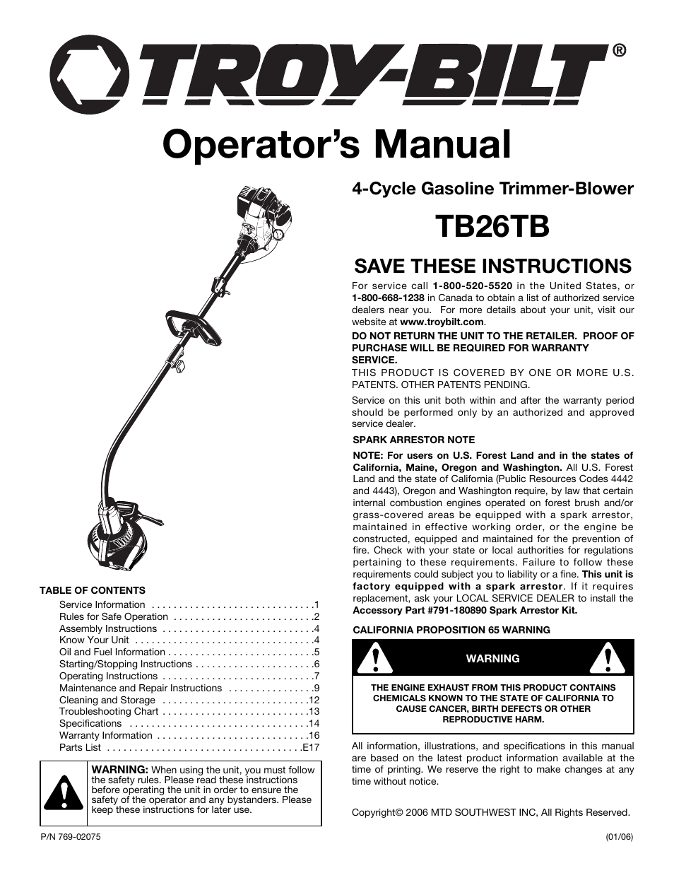 Troy-Bilt TB26TB User Manual | 52 pages