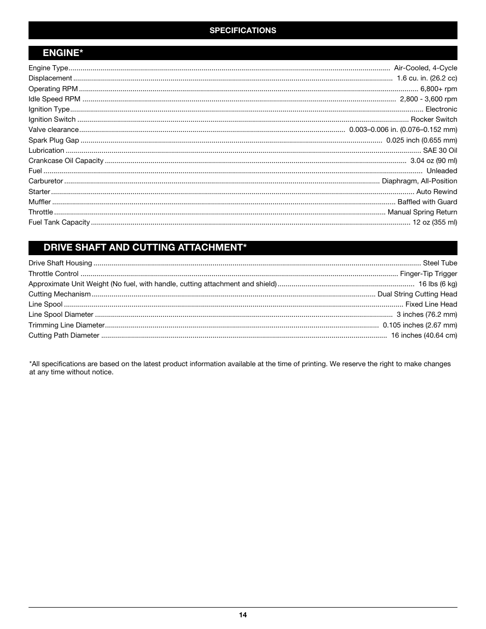 Engine* drive shaft and cutting attachment | Troy-Bilt TB26TB User Manual | Page 14 / 52