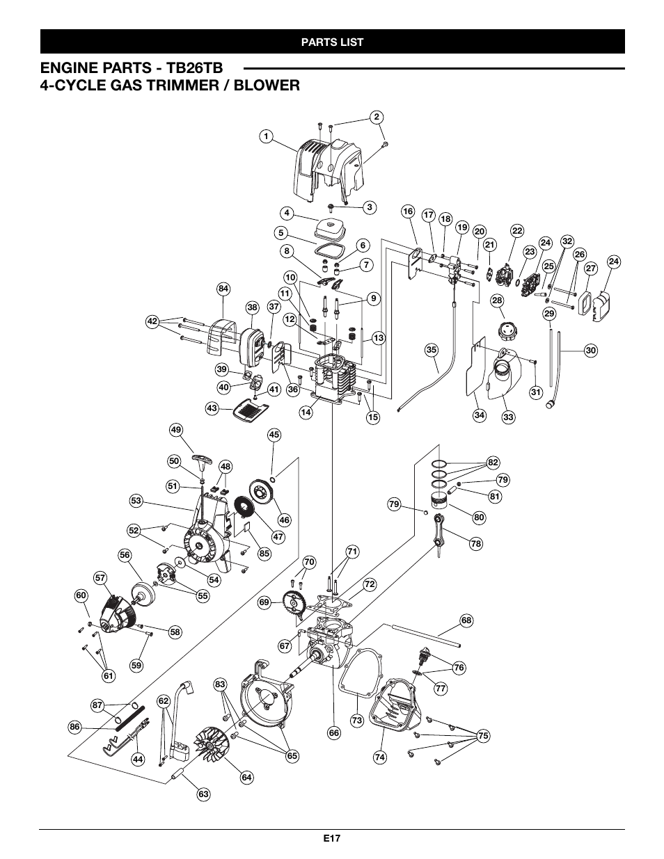 Engine parts - tb26tb 4-cycle gas trimmer / blower | Troy-Bilt TB26TB User Manual | Page 49 / 52