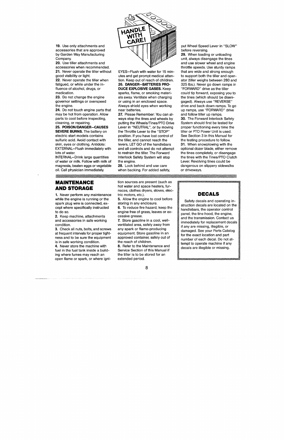 Maintenance and storage, Decals | Troy-Bilt 8 HP User Manual | Page 10 / 84