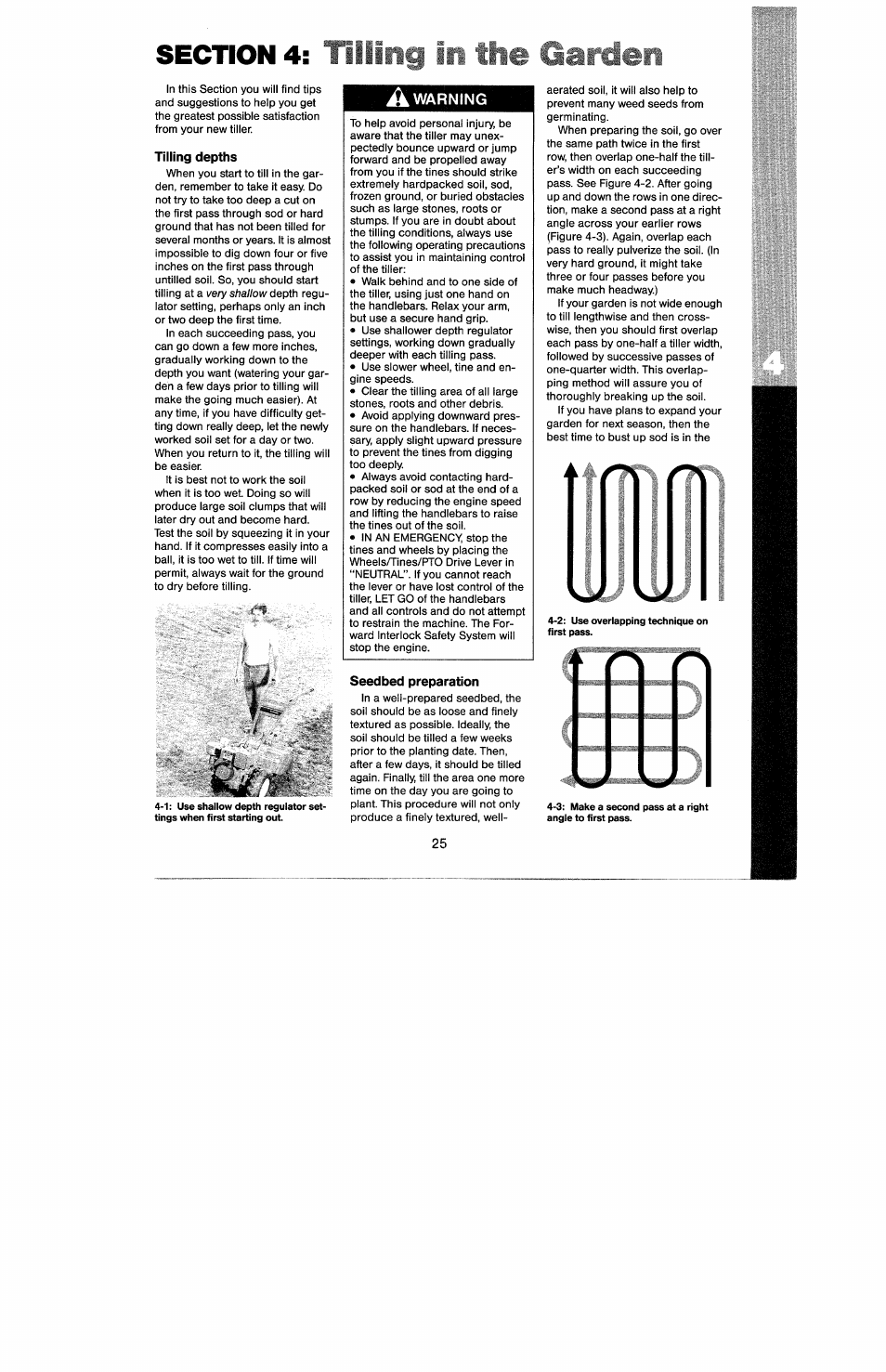 Tilling depths, A warning, Seedbed preparation | Troy-Bilt 8 HP User Manual | Page 27 / 84