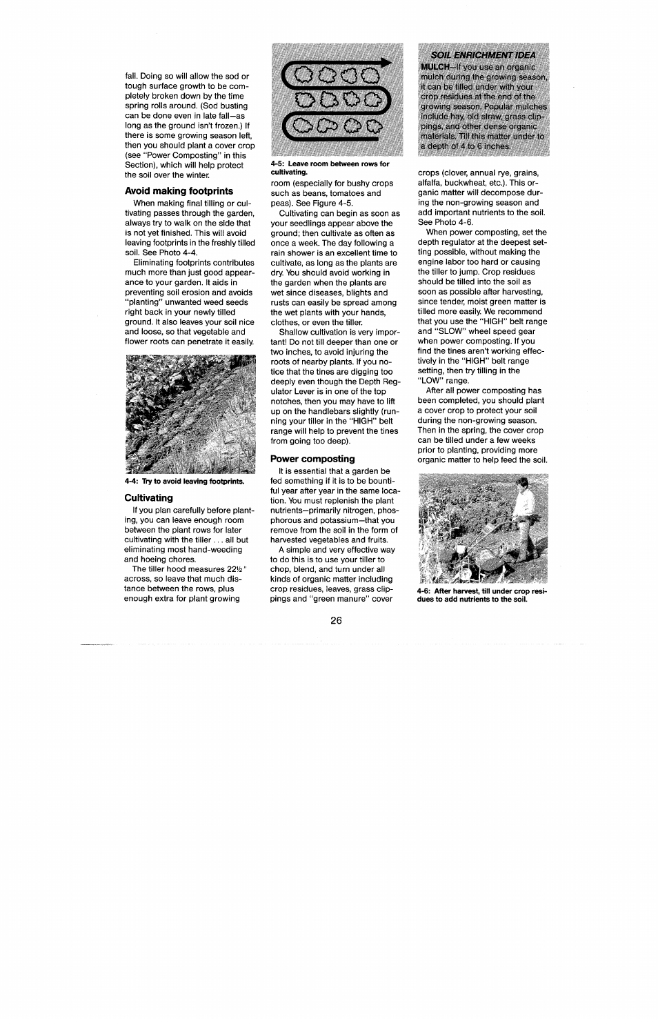 Avoid making footprints, Cultivating, Power composting | Troy-Bilt 8 HP User Manual | Page 28 / 84