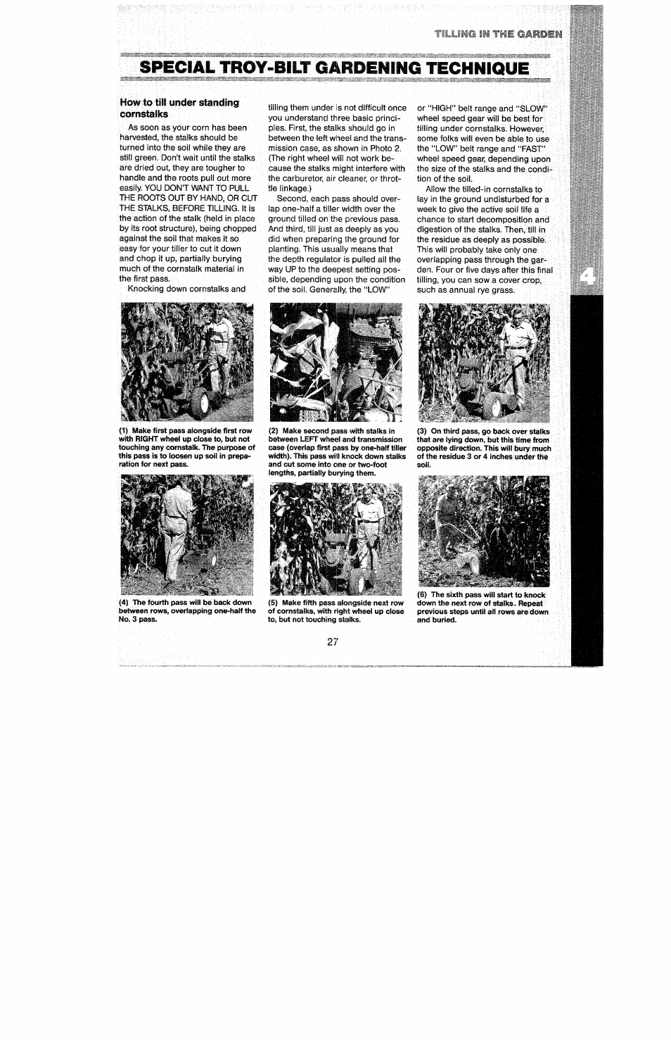 How to till under standing cornstalks, Special troy-bilt garoenirg technique | Troy-Bilt 8 HP User Manual | Page 29 / 84