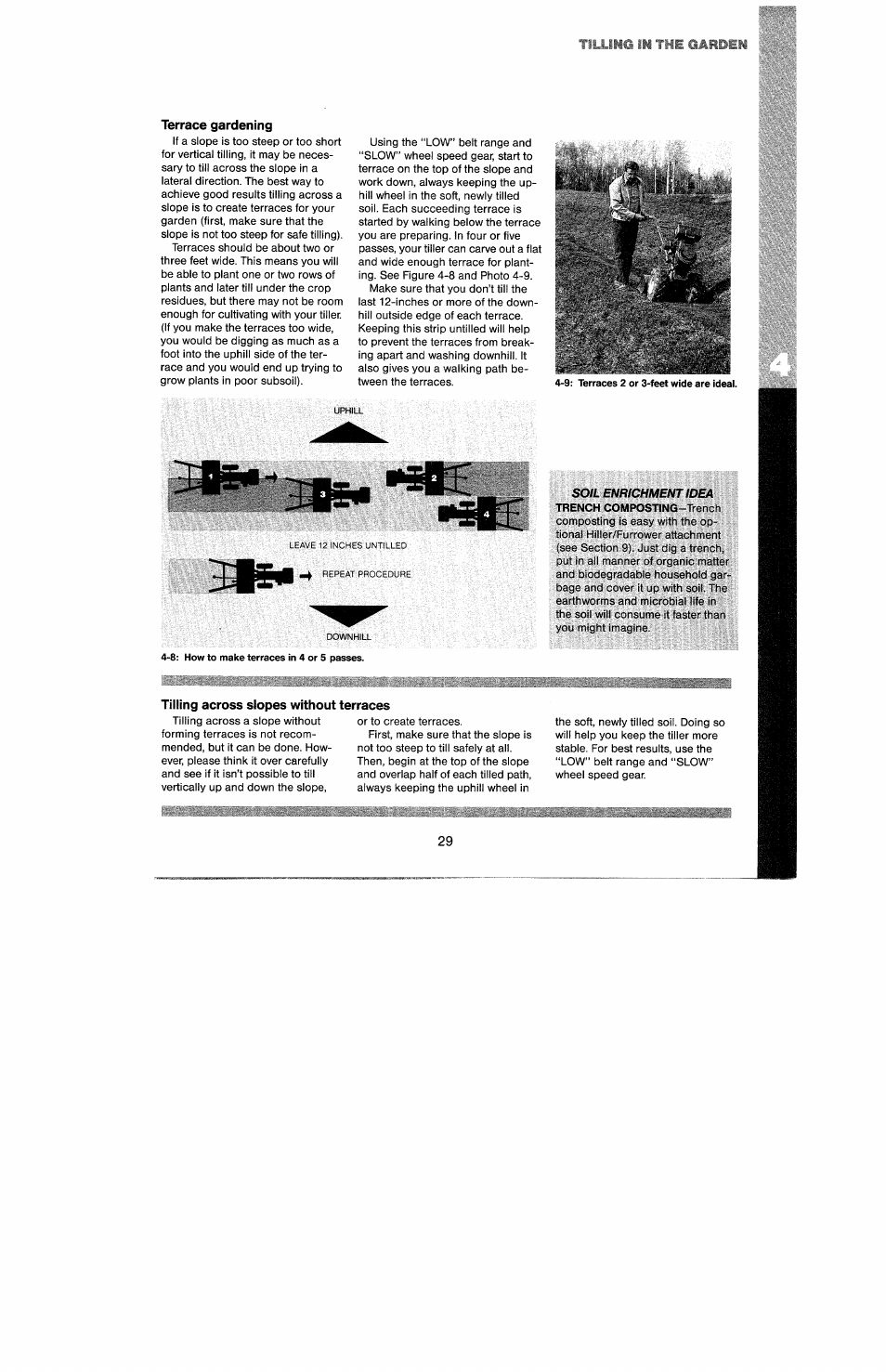 Terrace gardening, Tilling across slopes without terraces, M inm | Tilyug | Troy-Bilt 8 HP User Manual | Page 31 / 84