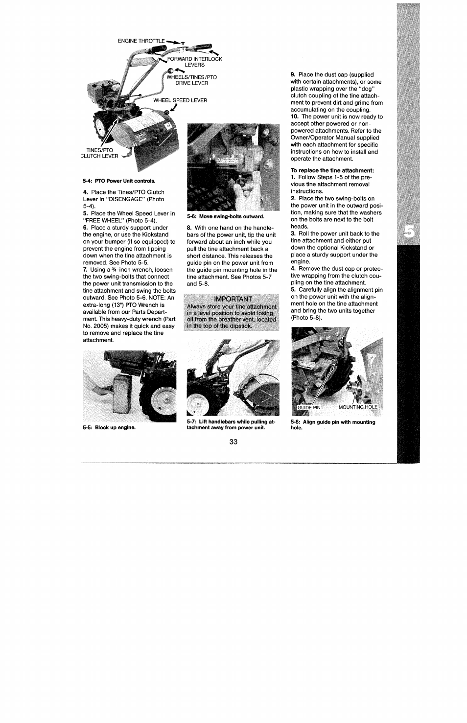 Important, To replace the tine attachment | Troy-Bilt 8 HP User Manual | Page 35 / 84