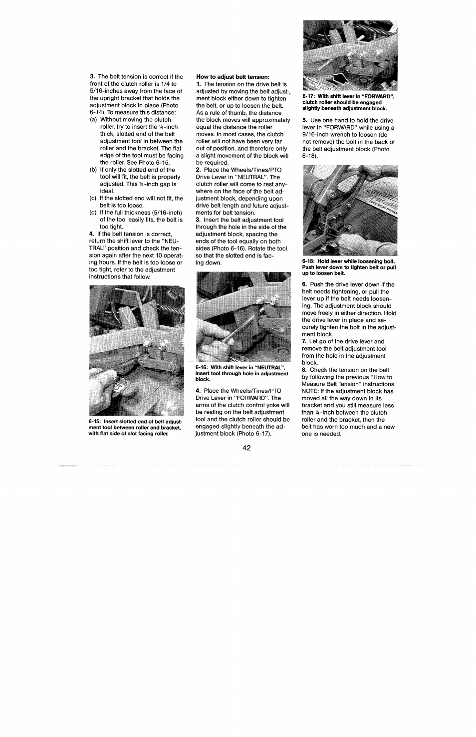 How to adjust belt tension | Troy-Bilt 8 HP User Manual | Page 44 / 84