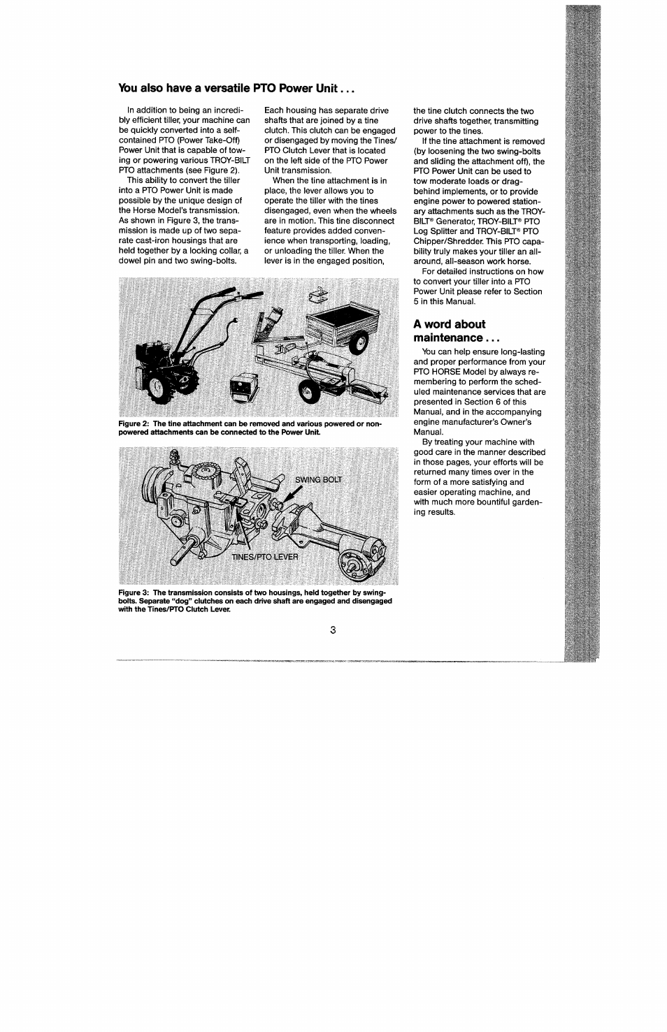 You also have a versatile pto power unit, A word about maintenance | Troy-Bilt 8 HP User Manual | Page 5 / 84