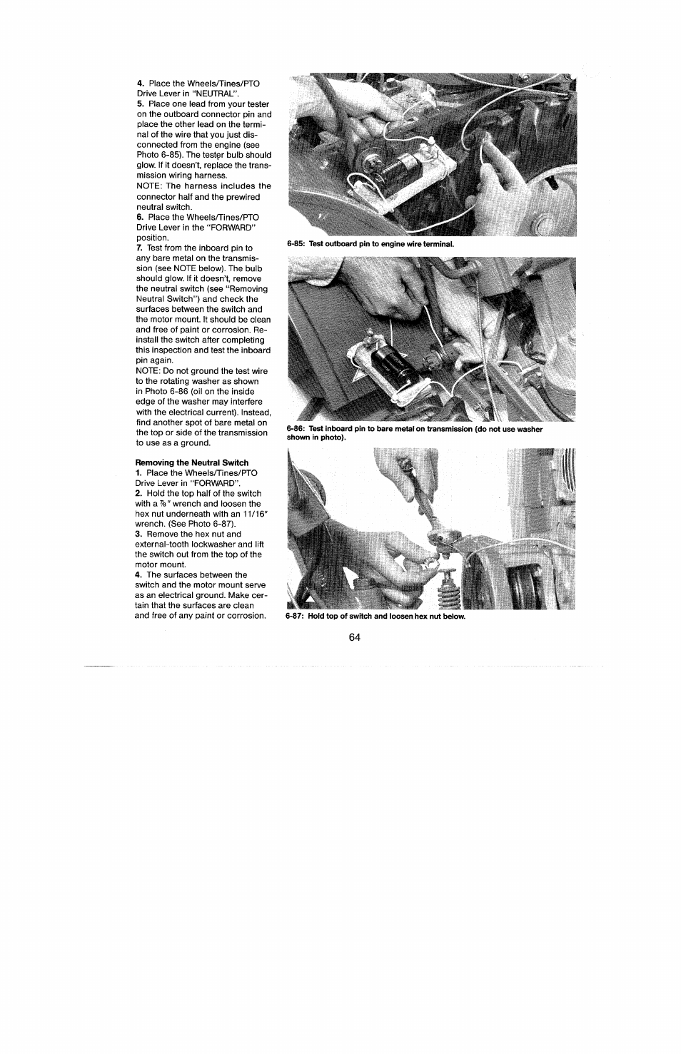 Removing the neutral switch, I: s | Troy-Bilt 8 HP User Manual | Page 66 / 84