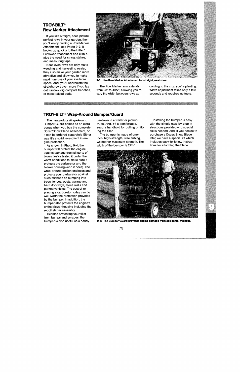 Troy-bilt, Row marker attachment, Troy-bilt® wrap-around bumper/guard | Troy-bilt® row marker attachment | Troy-Bilt 8 HP User Manual | Page 75 / 84