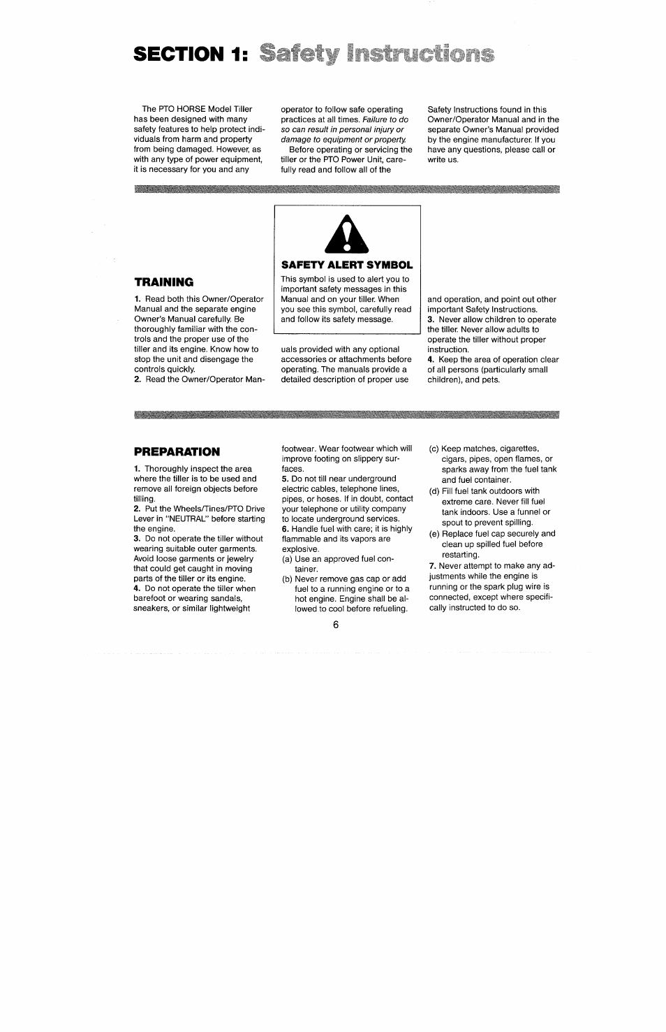 Section 1, Training, Preparation | Troy-Bilt 8 HP User Manual | Page 8 / 84