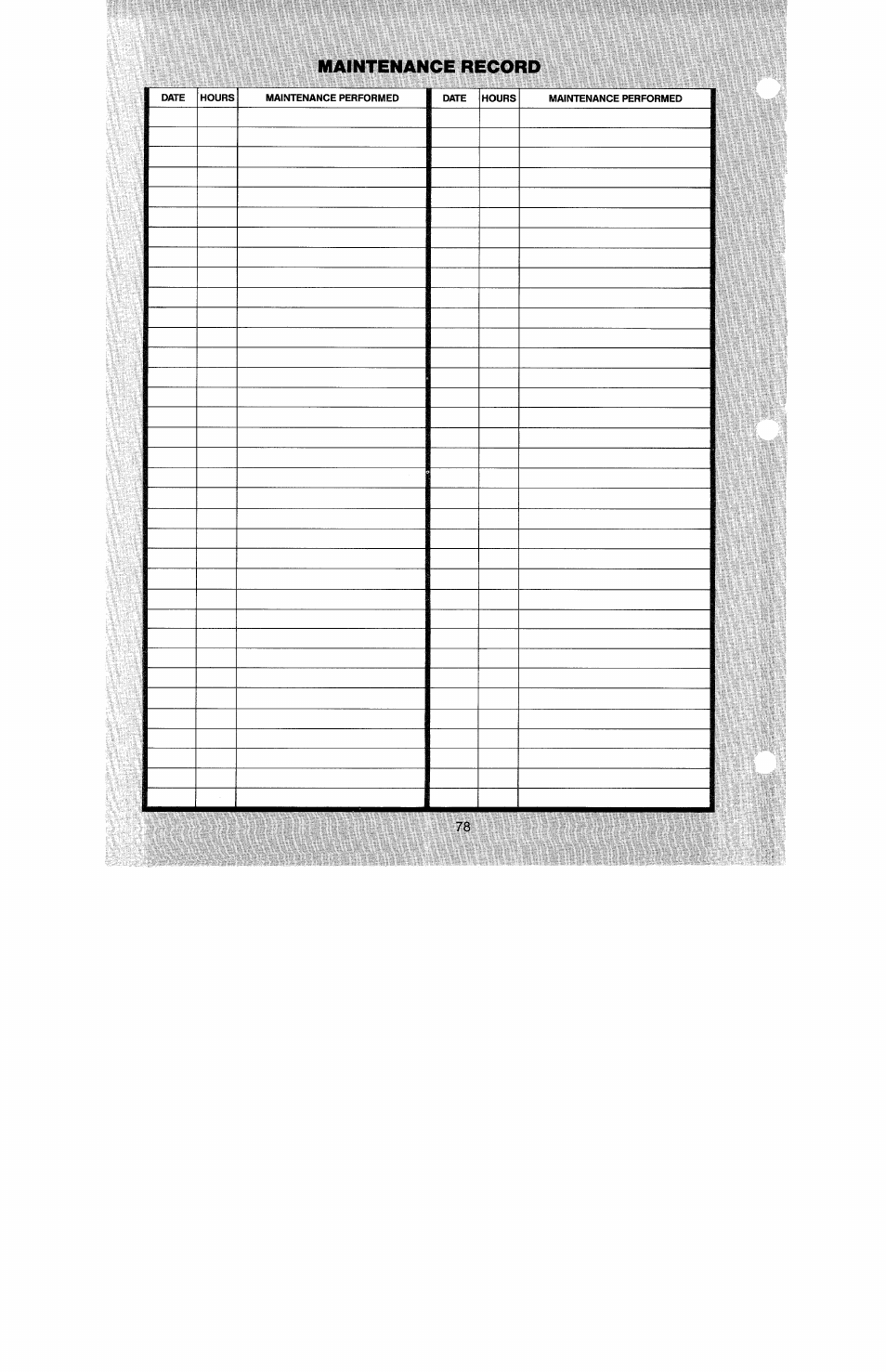 Maintenance record | Troy-Bilt 8 HP User Manual | Page 80 / 84