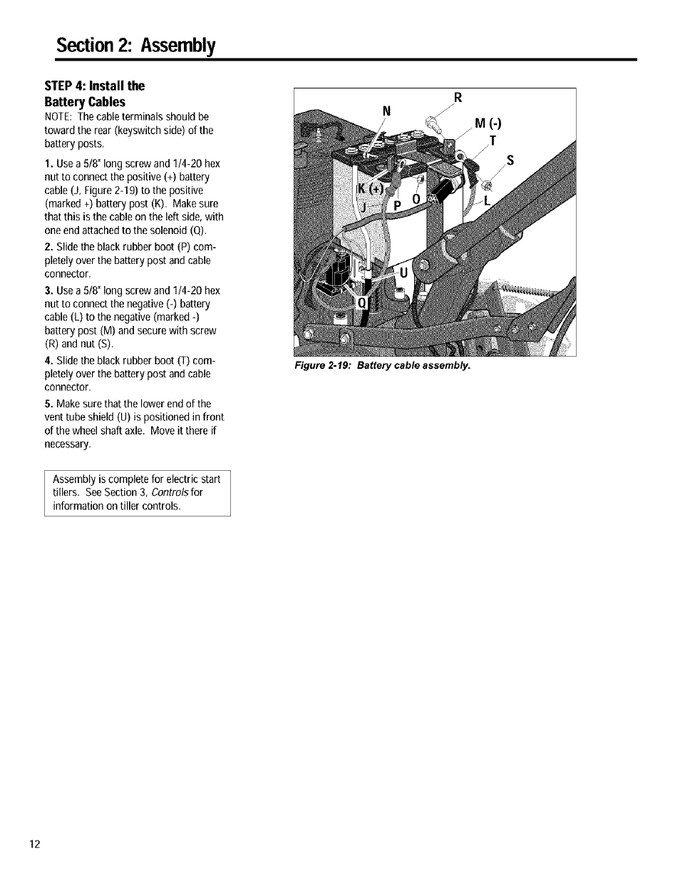 Step 4: install the battery cables | Troy-Bilt 12090 User Manual | Page 12 / 64