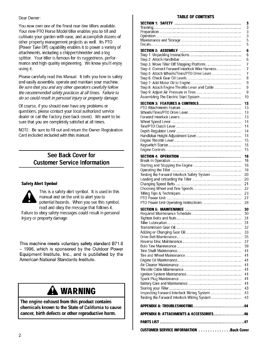 See back cover for customer service information, A warning | Troy-Bilt 12090 User Manual | Page 2 / 64