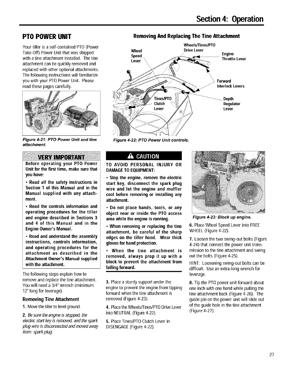 Pto power unit, Caution | Troy-Bilt 12090 User Manual | Page 27 / 64