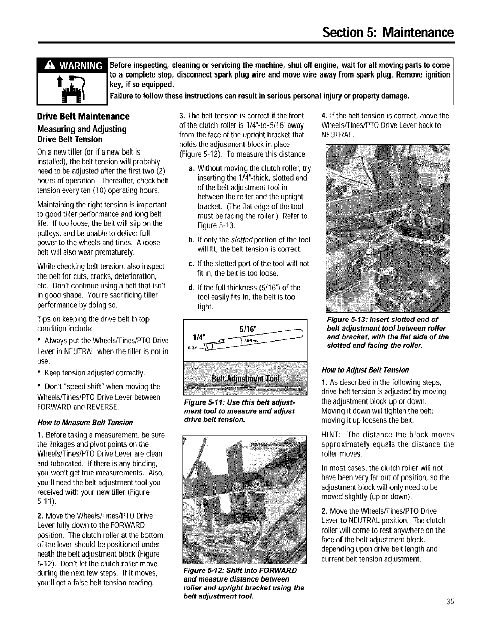 Drive belt maintenance | Troy-Bilt 12090 User Manual | Page 35 / 64