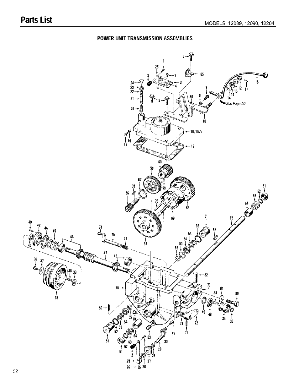 Parts list | Troy-Bilt 12090 User Manual | Page 52 / 64