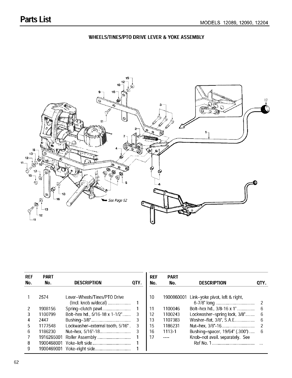 Parts list | Troy-Bilt 12090 User Manual | Page 62 / 64