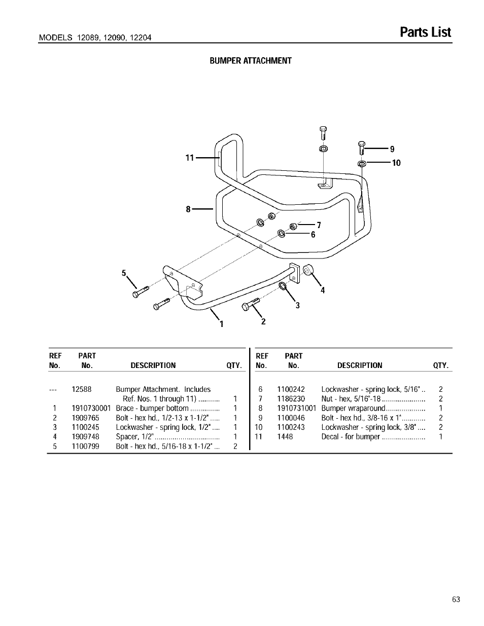 Parts list | Troy-Bilt 12090 User Manual | Page 63 / 64