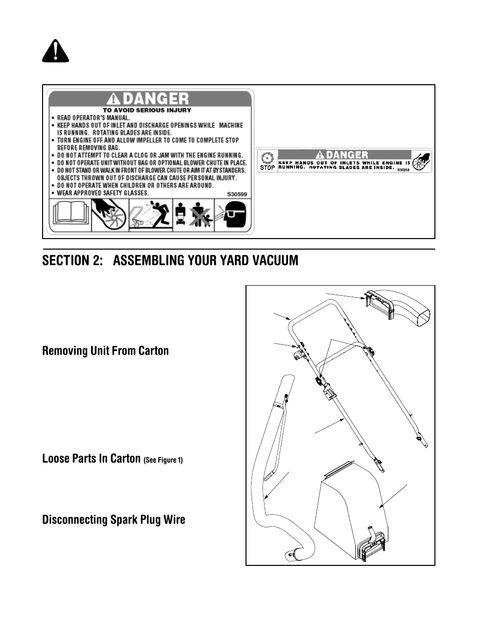 Removing unit from carton, Loose parts in carton, Disconnecting spark plug wire | Troy-Bilt 24B-060F063 User Manual | Page 5 / 14