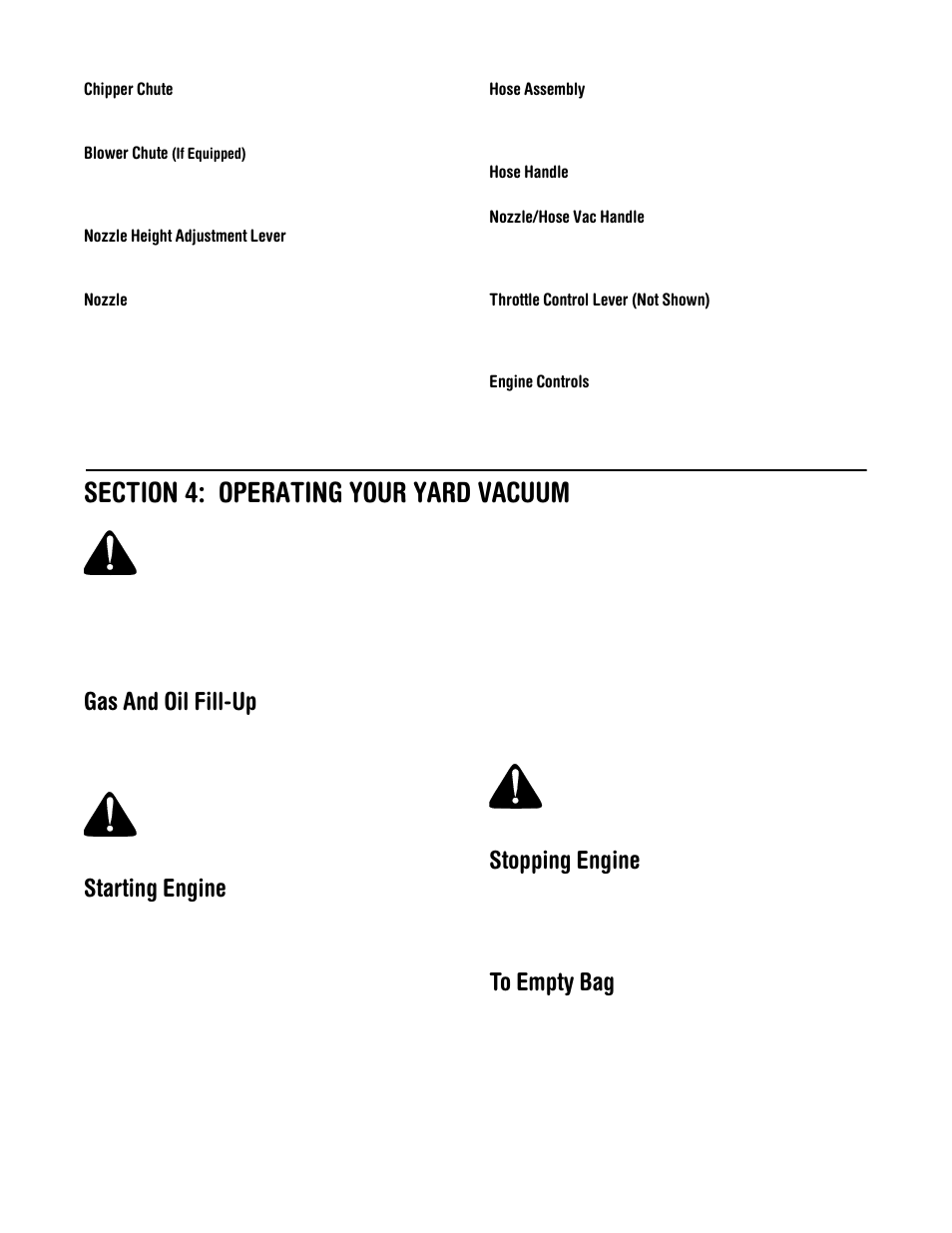 Gas and oil fill-up, Starting engine, Stopping engine | Troy-Bilt 24B-060F063 User Manual | Page 8 / 14