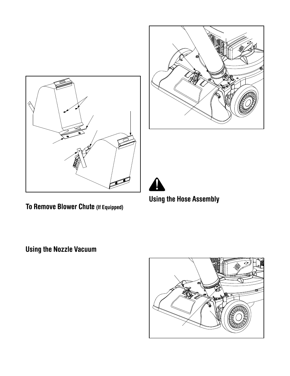 Using the nozzle vacuum, Using the hose assembly | Troy-Bilt 24B-060F063 User Manual | Page 9 / 14