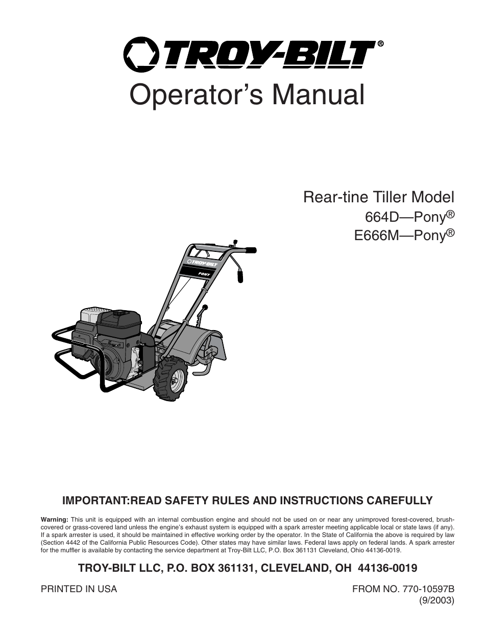 Troy-Bilt E666M-Pony User Manual | 40 pages