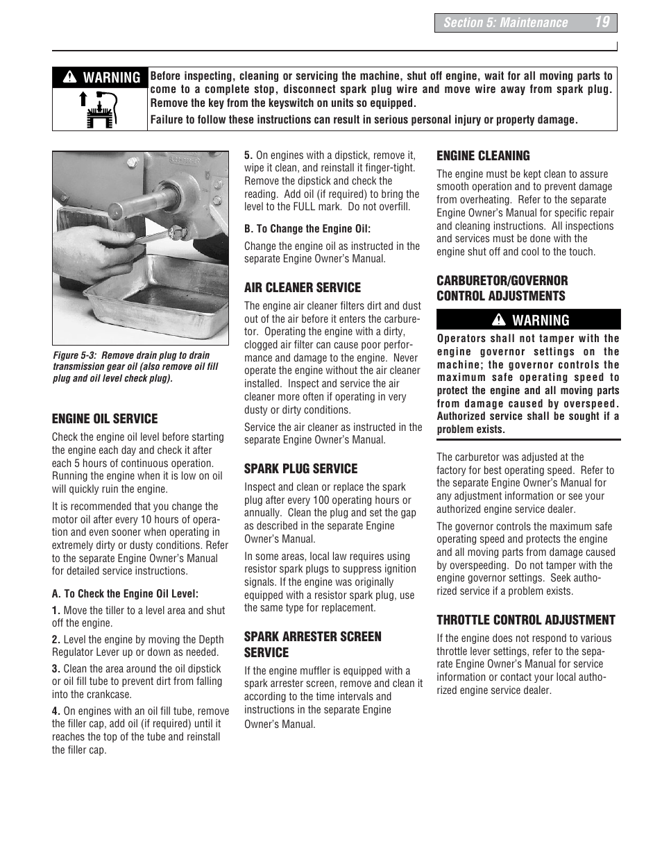 Warning | Troy-Bilt E666M-Pony User Manual | Page 19 / 40