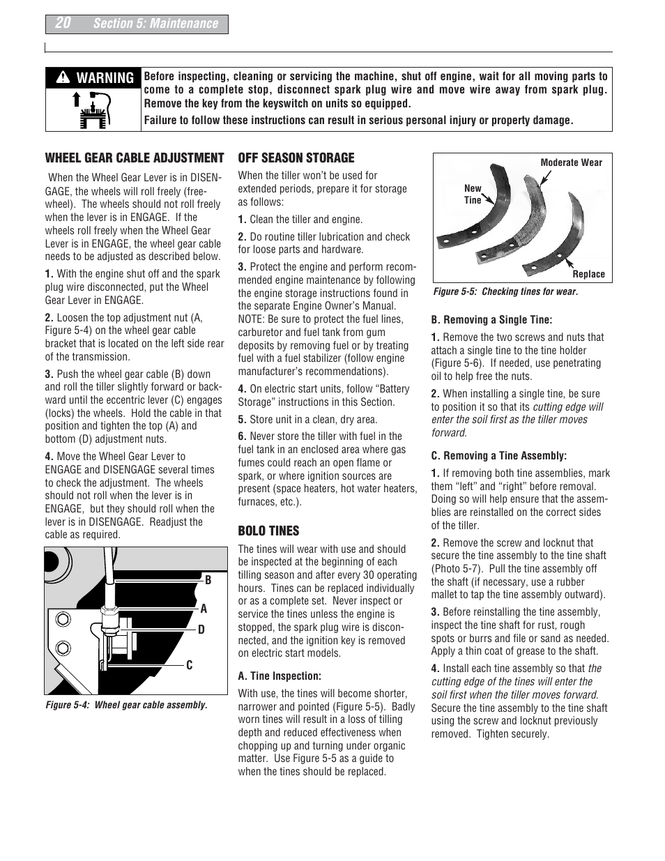 Warning | Troy-Bilt E666M-Pony User Manual | Page 20 / 40