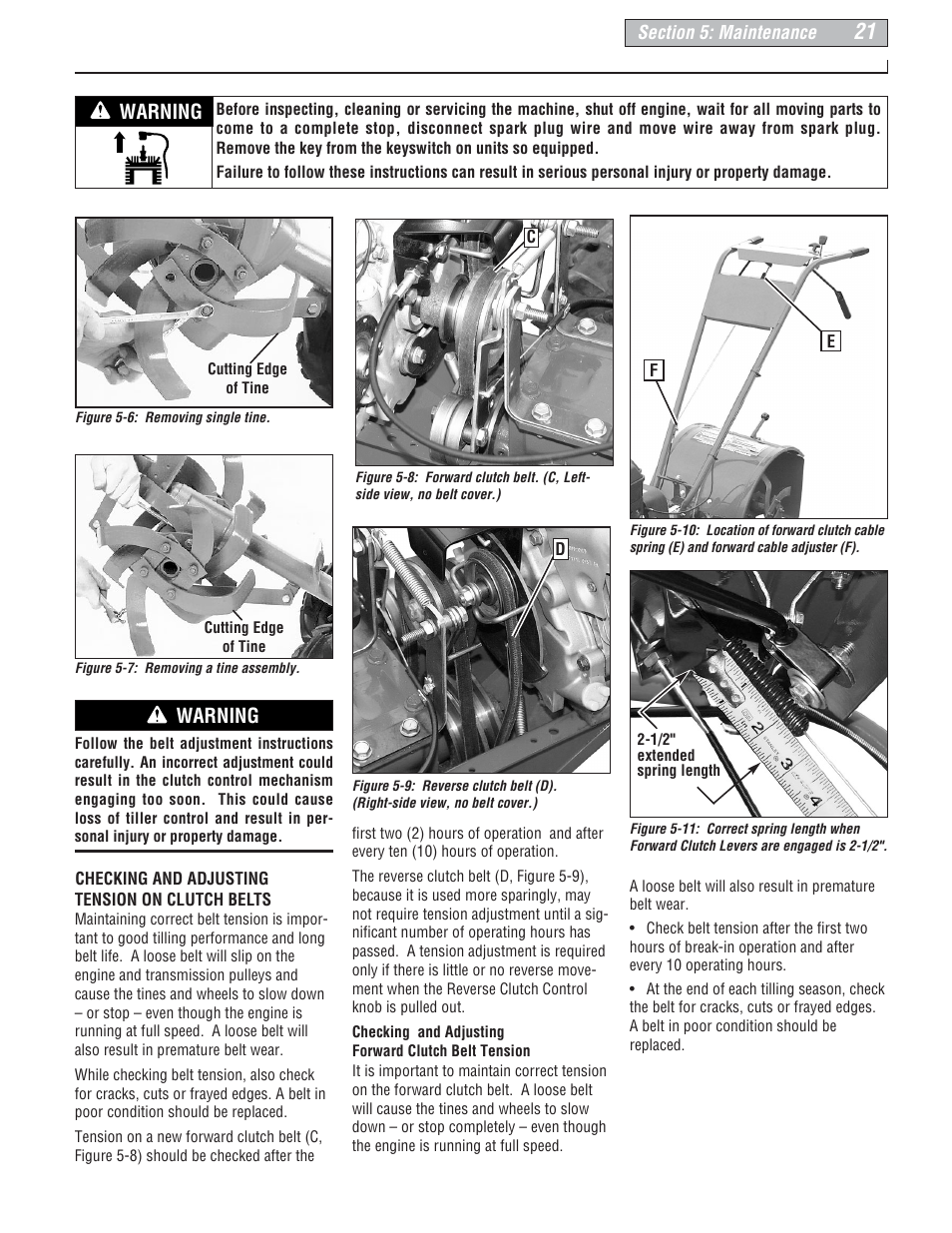 Warning | Troy-Bilt E666M-Pony User Manual | Page 21 / 40