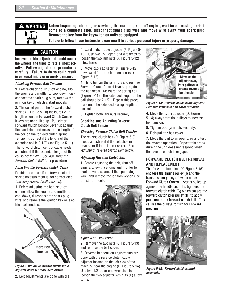 Warning, Caution | Troy-Bilt E666M-Pony User Manual | Page 22 / 40