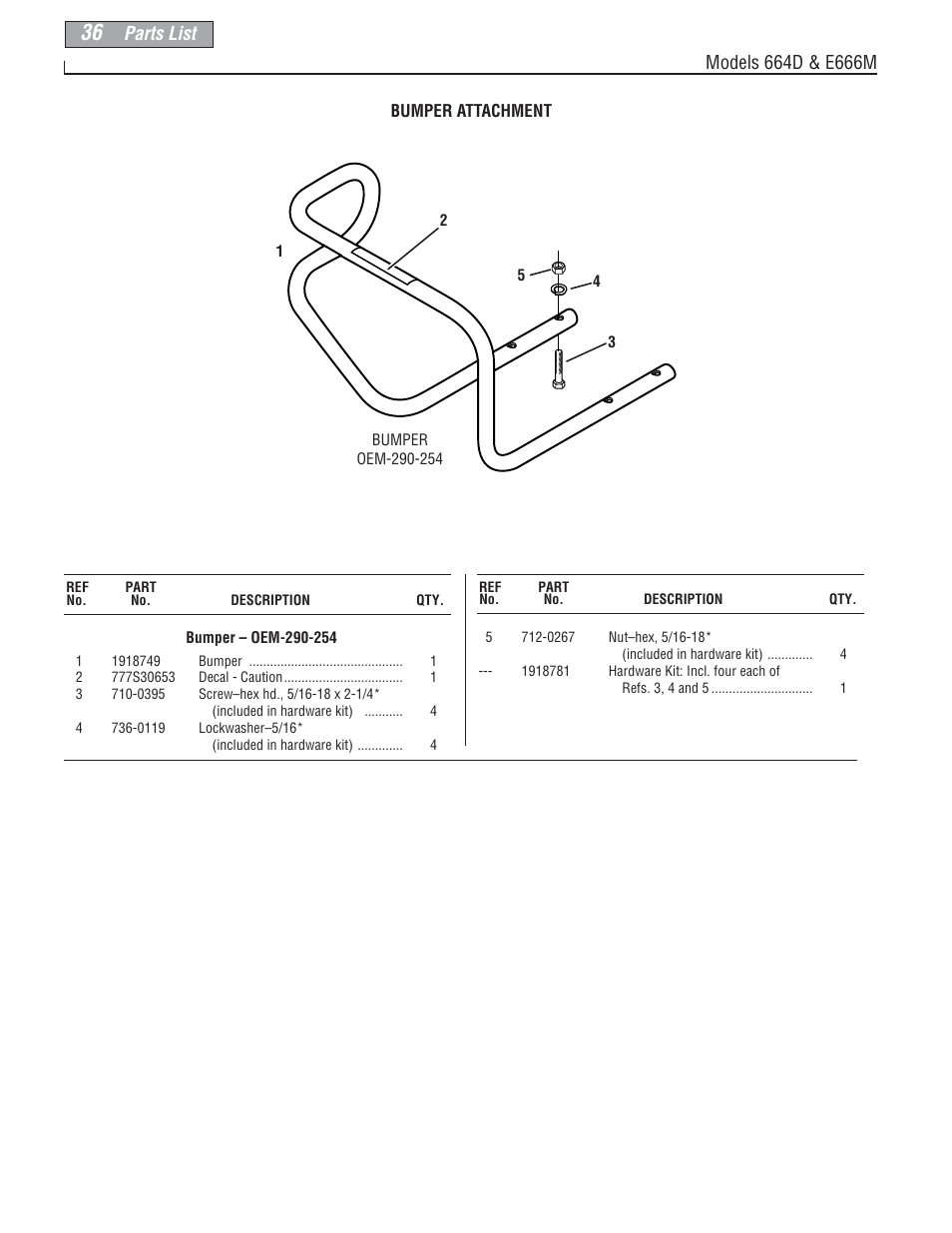 Parts list | Troy-Bilt E666M-Pony User Manual | Page 36 / 40