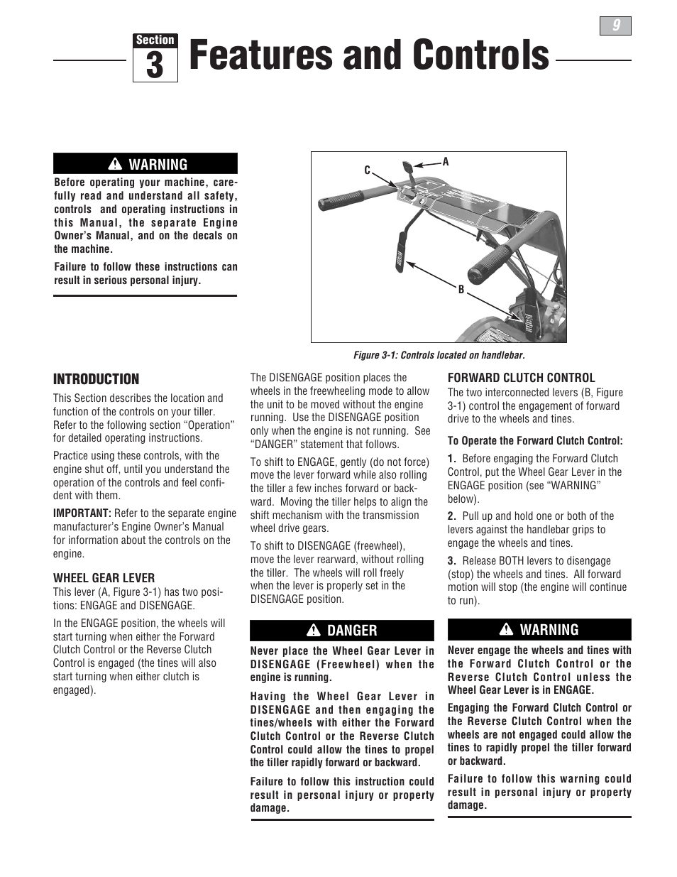 Features and controls | Troy-Bilt E666M-Pony User Manual | Page 9 / 40