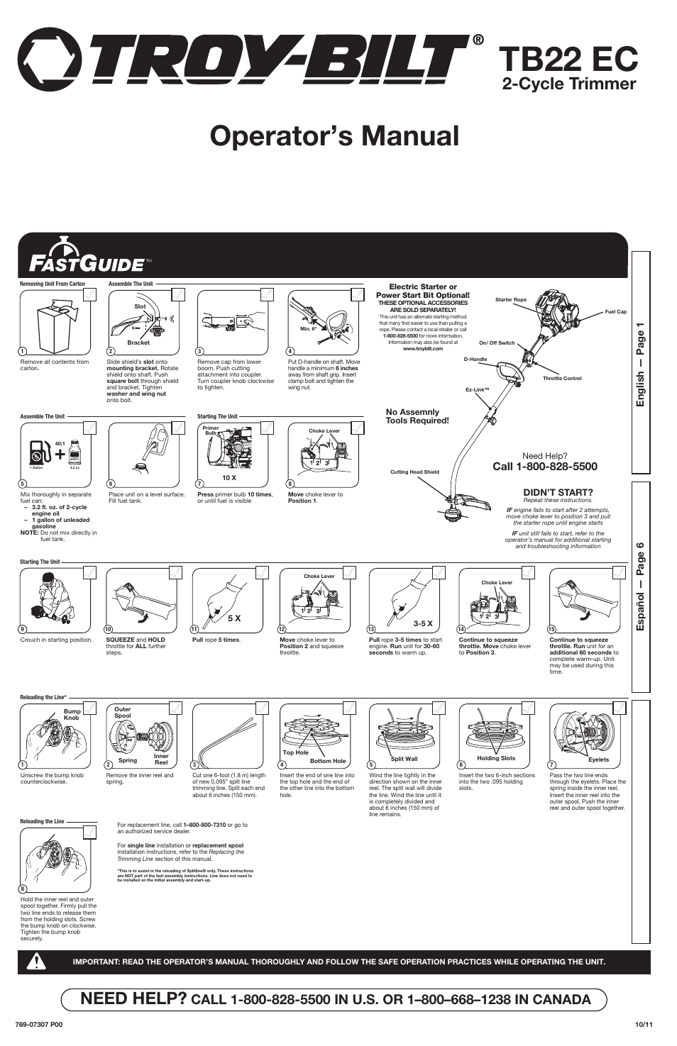 Troy-Bilt TB22 EC User Manual | 16 pages
