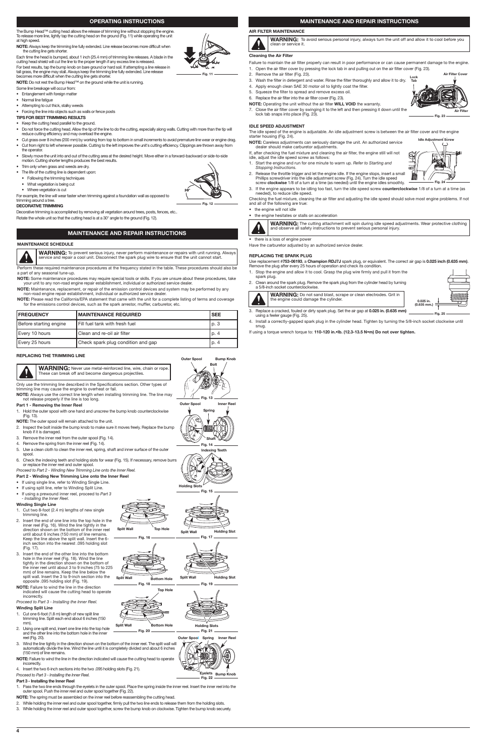 Warning | Troy-Bilt TB22 EC User Manual | Page 4 / 16