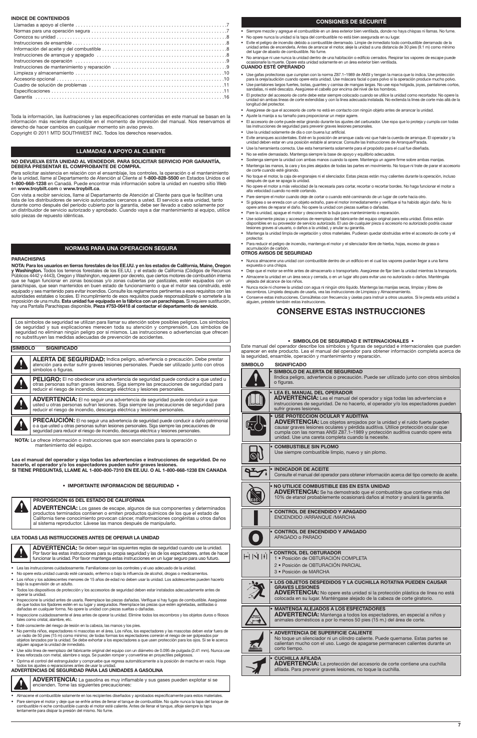 Conserve estas instrucciones | Troy-Bilt TB22 EC User Manual | Page 7 / 16