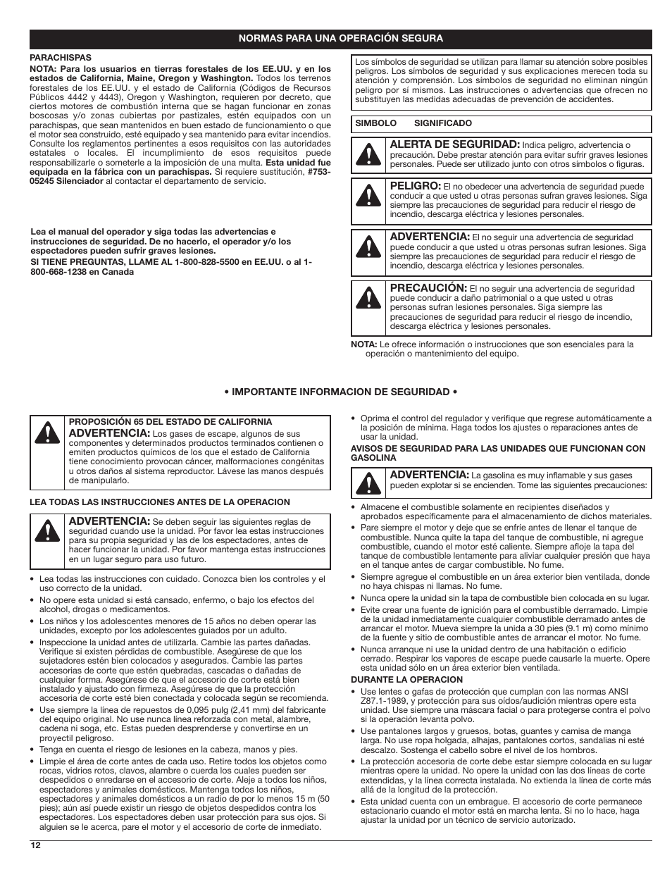 Troy-Bilt 4-Cycle Gas Trimmer TB525 EC User Manual | Page 12 / 24