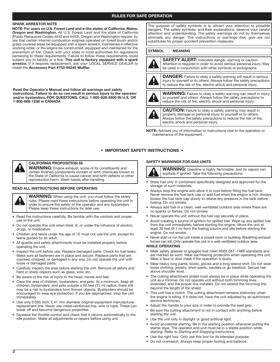 Troy-Bilt 4-Cycle Gas Trimmer TB525 EC User Manual | Page 2 / 24