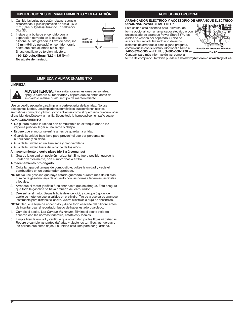 Troy-Bilt 4-Cycle Gas Trimmer TB525 EC User Manual | Page 20 / 24